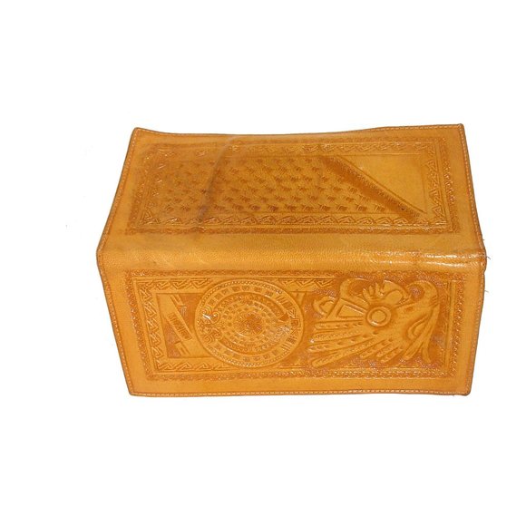 AZTEC Quetzalcoatl /Calendar Vintage Tooled Leather Billfold Wallet - MEXICO - Picture 3 of 6